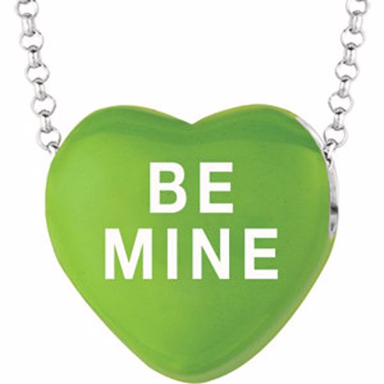 85503:112:P Sweethearts® Green Enamel "Be Mine" Heart on 16" Necklace with Gift Box