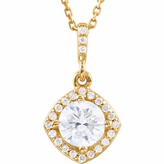 85306:60006:P 14kt Yellow 7/8 CTW Diamond Halo-Styled 18" Necklace