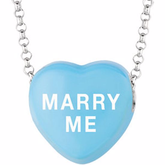 85503:129:P Sweethearts® Blue Enamel "Marry Me" Heart on 16" Necklace with Gift Box