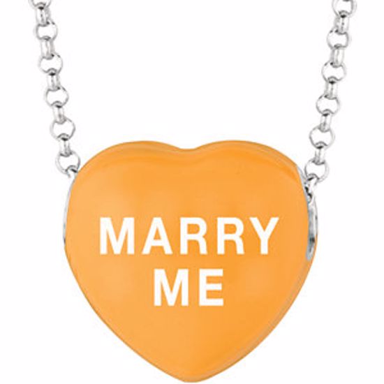 85503:130:P Sweethearts® Orange Enamel "Marry Me" Heart on 16" Necklace with Gift Box