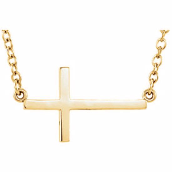 R45323:1001:P 14kt Yellow Sideways Cross 16" Necklace with 2" extenstion