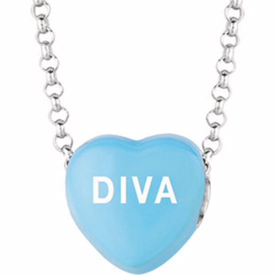 85503:159:P Sweethearts® Blue Enamel "Diva" Heart on 16" Necklace with Gift Box