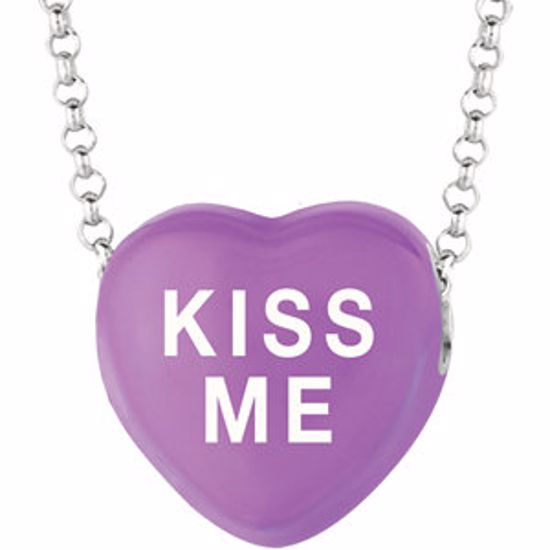 85503:171:P Sweethearts® Purple Enamel "Kiss Me" Heart on 16" Necklace with Gift Box