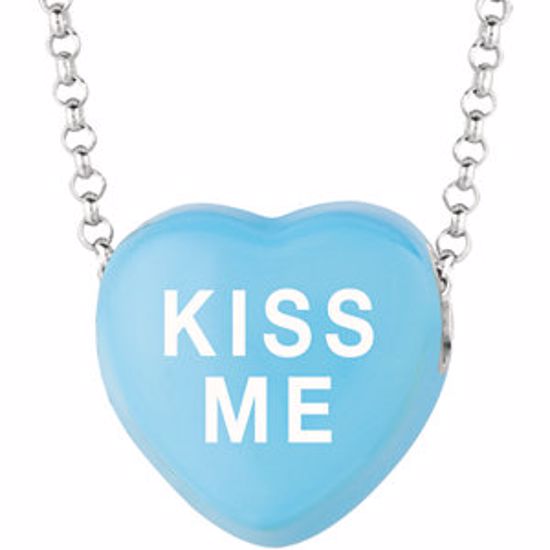 85503:173:P Sweethearts® Blue Enamel "Kiss Me" Heart on 16" Necklace with Gift Box