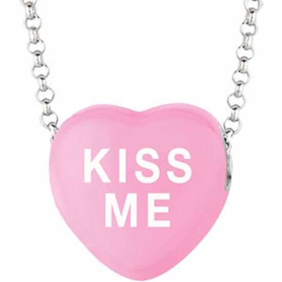 85503:174:P Sweethearts® Dark Pink Enamel "Kiss Me" Heart on 16" Necklace with Gift Box