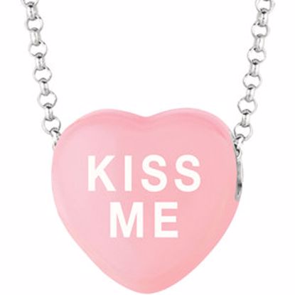 85503:176:P Sweethearts® Light Pink Enamel "Kiss Me" Heart on 16" Necklace with Gift Box