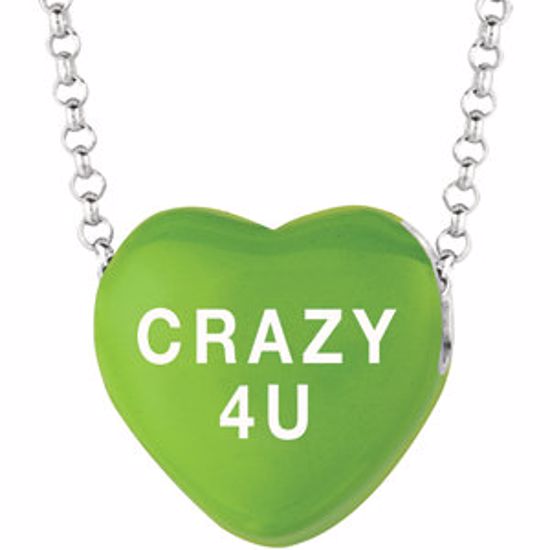 85503:206:P Sweethearts® Green Enamel "Crazy 4 U" Heart on 16" Necklace with Gift Box