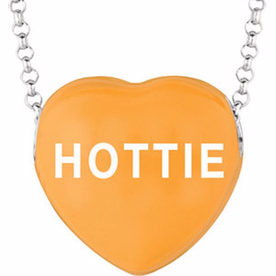 85503:228:P Sweethearts® Orange Enamel "Hottie" Heart on 16" Necklace with Gift Box