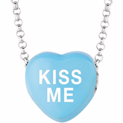 85503:243:P Sweethearts® Blue Enamel "Kiss Me" Heart on 16" Necklace with Gift Box