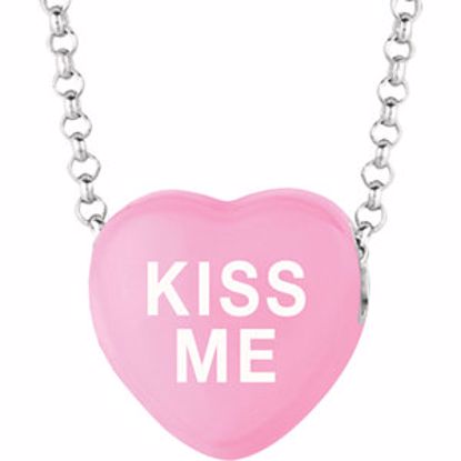 85503:244:P Sweethearts® Dark Pink Enamel "Kiss Me" Heart on 16" Necklace with Gift Box