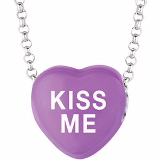 85503:246:P Sweethearts® Purple Enamel "Kiss Me" Heart on 16" Necklace with Gift Box