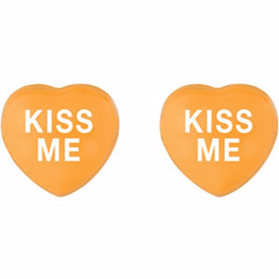 85510:101:P Orange Enamel "Kiss Me" Heart Shaped Earrings