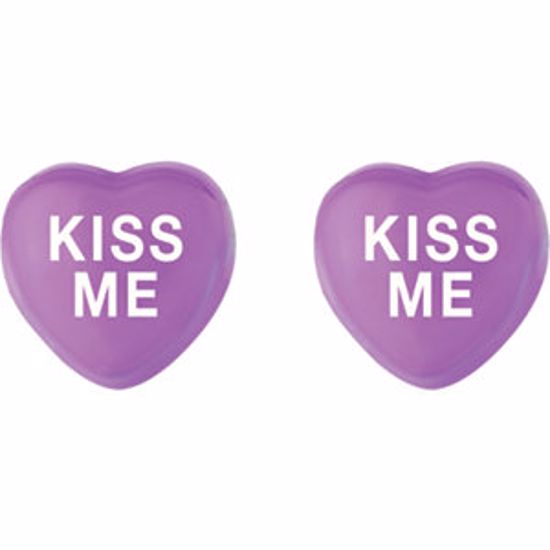 85510:105:P Purple Enamel "Kiss Me" Heart Shaped Earrings