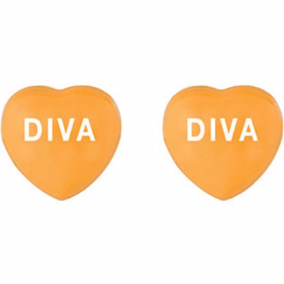 85510:122:P Orange Enamel "Diva" Heart Shaped Earrings