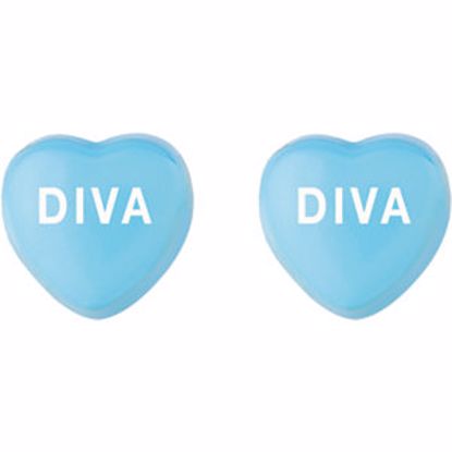 85510:123:P Blue Enamel "Diva" Heart Shaped Earrings