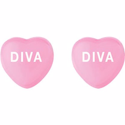 85510:124:P Dark Pink Enamel "Diva" Heart Shaped Earrings