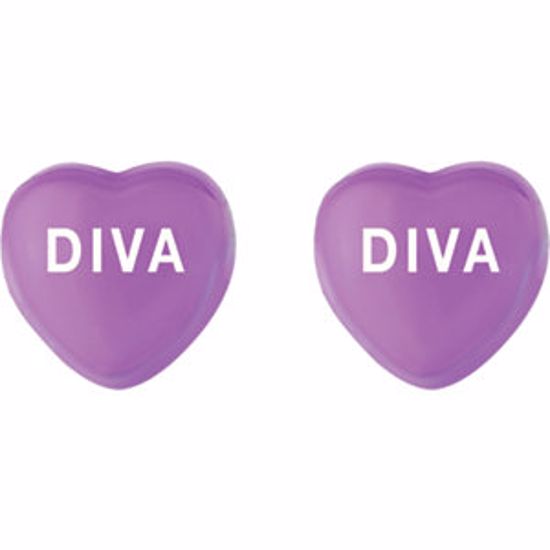 85510:126:P Purple Enamel "Diva" Heart Shaped Earrings