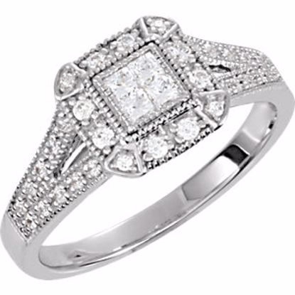 69931:201:P Sterling Silver Cubic Zirconia Halo-Styled Princess Illusion Ring Size 7