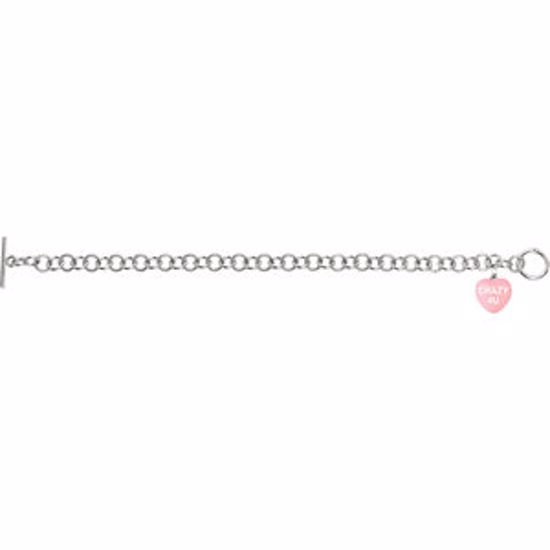 85511:111:P Light Pink Enamel "Crazy 4U" Heart Charm on 7.5" Bracelet