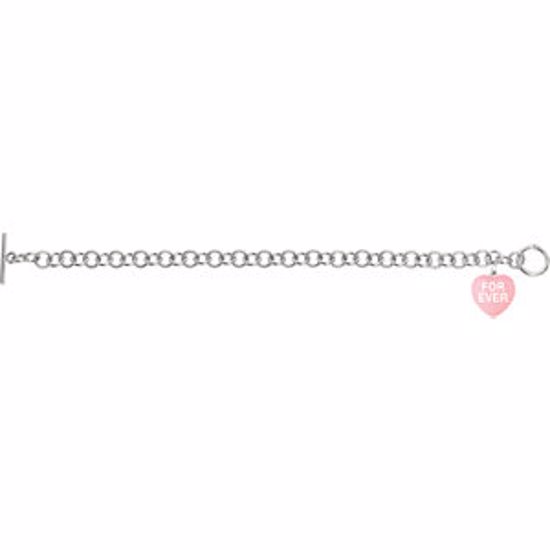 85511:118:P Light Pink Enamel "Forever" Heart Charm on 7.5" Bracelet