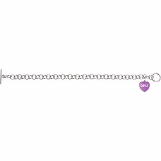 85511:126:P Purple Enamel "Diva" Heart Charm on 7.5" Bracelet