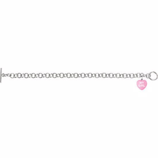 85511:131:P Dark Pink Enamel "My Girl" Heart Charm on 7.5" Bracelet