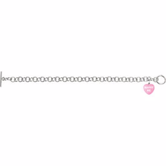 85511:181:P Dark Pink Enamel "Marry Me" Heart Charm on 7.5" Bracelet