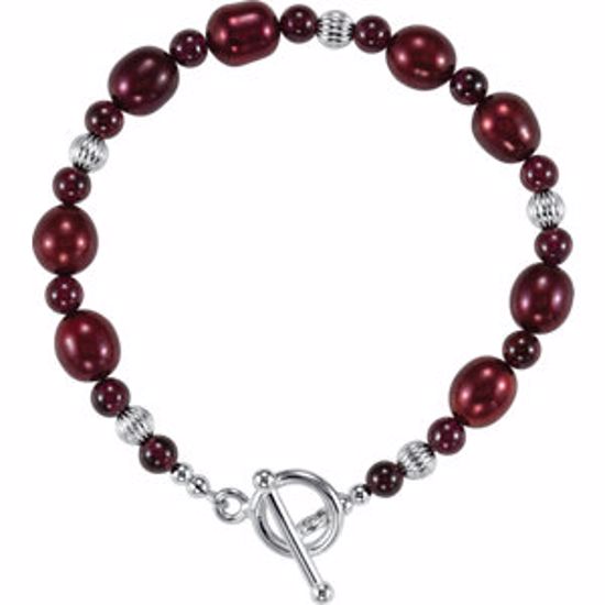 69971:101:P Sterling Silver Rhodolite Garnet & Freshwater Cultured Pearl 7.5" Bracelet