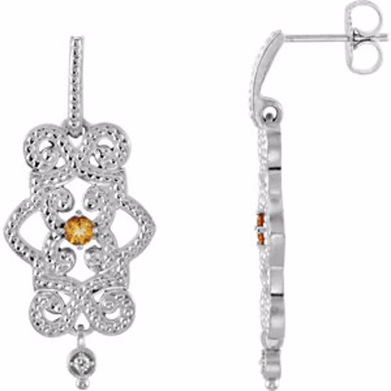 85332:60002:P Sterling Silver Citrine & .03 CTW Diamond Granulated Design Dangle Earrings