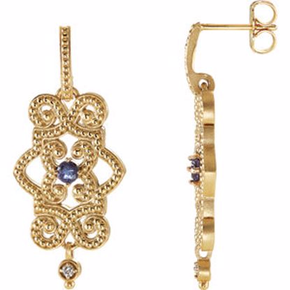 85332:60001:P 14kt Yellow Tanzanite & .03 CTW Diamond Granulated Design Dangle Earrings