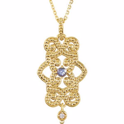 85331:60001:P 14kt Yellow Tanzanite & Diamond Granulated Design 18" Necklace