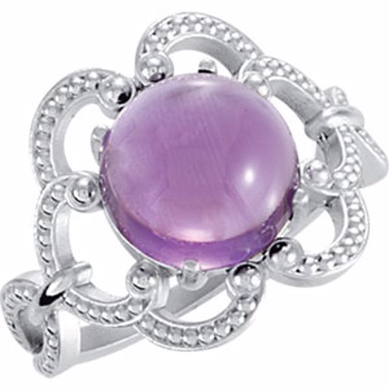 71567:60000:P 14kt White 10mm Granulated Design Amethyst Ring