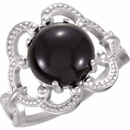 71567:60003:P Sterling Silver 10mm Granulated Design Onyx Ring