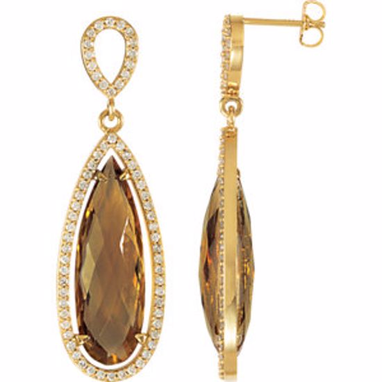 85481:60000:P 14kt Yellow Honey Quartz & 3/4 CTW Diamond Earrings