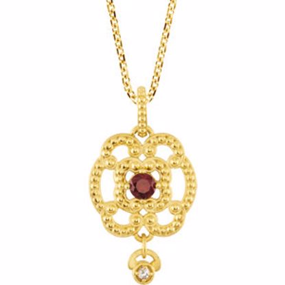 85337:60001:P 14kt Yellow Mozambique Garnet & .015 CTW Diamond Granulated Design 18" Necklace