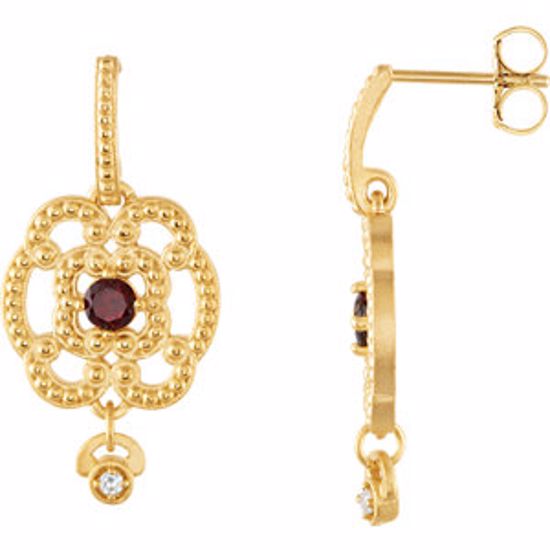 85338:60001:P 14kt Yellow Mozambique Garnet & .03 CTW Diamond Earrings