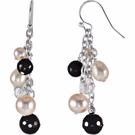 69979:100:P Sterling Silver Genuine Crystal & Freshwater Cultured Pearl Earrings