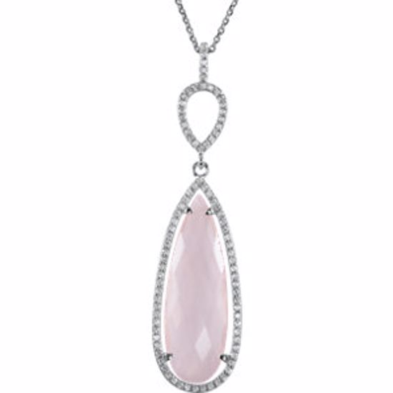 85482:60005:P Sterling Silver Rose Quartz & 3/8 CTW Diamond Halo-Styled 18" Necklace