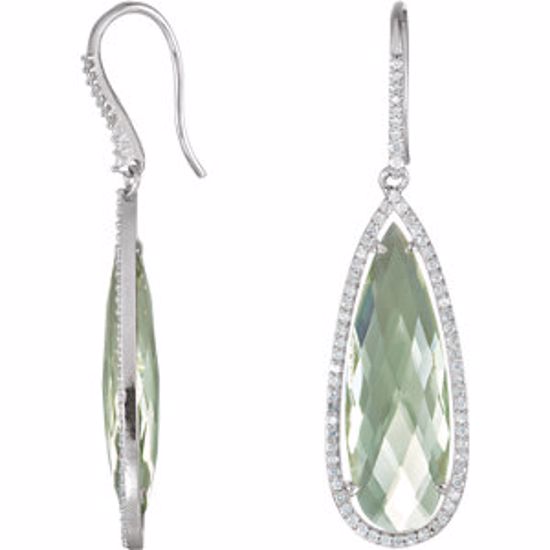 85485:60002:P Sterling Silver 3/4 CTW Diamond & Genuine Green Quartz Halo-Styled Pear-Shaped Dangle Earrings