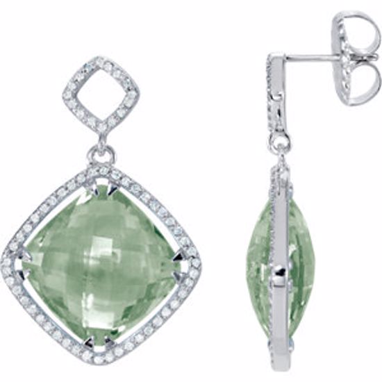 85483:60002:P Sterling Silver Green Quartz & 5/8 CTW Diamond Earrings