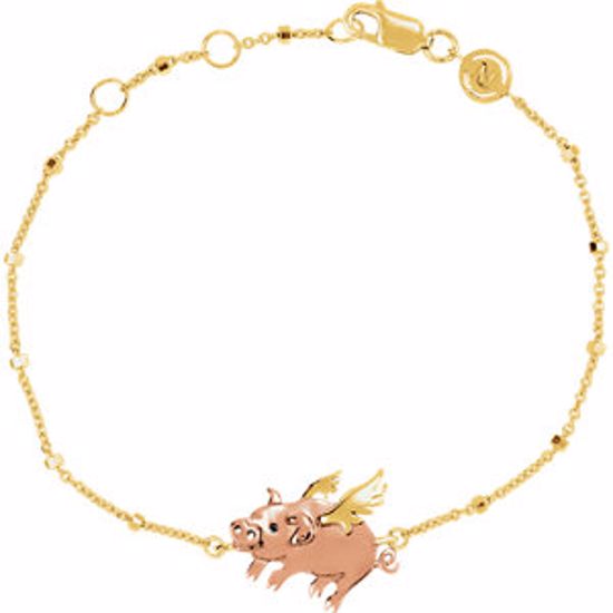 650001:605:P 18kt Yellow Vermeil Flying Pig 7.5" Bracelet for Luck