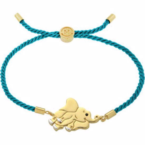 650001:618:P 18kt Yellow Vermeil Elephant Turquoise Satin 8" Bracelet for Strength