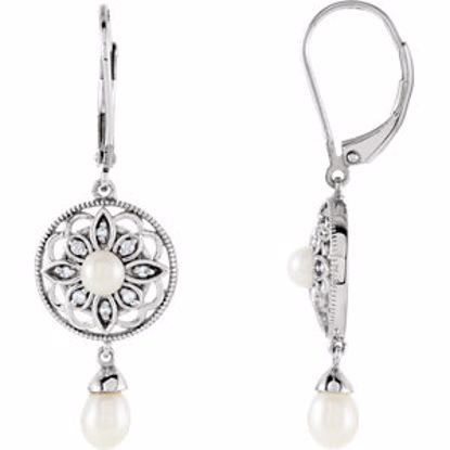 650012:600:P Sterling Silver Freshwater Cultured Pearl & .08 CTW Diamond Earrings