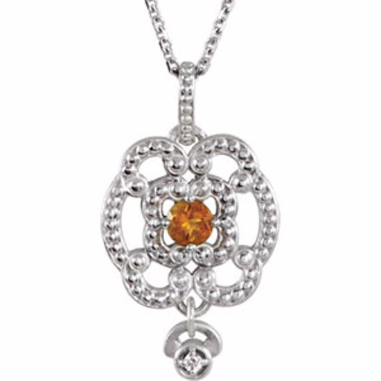 85337:60002:P Sterling Silver Citrine & .015 CTW Diamond Granulated Design 18" Necklace