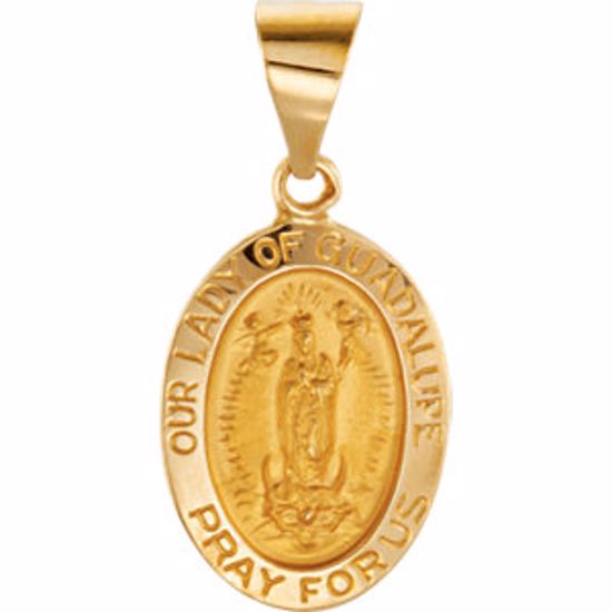 R45331:101:P 14kt Yellow 15x11mm Oval Hollow Our Lady of Guadalupe Medal