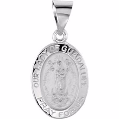 R45331:102:P 14kt White 15x11mm Oval Hollow Our Lady of Guadalupe Medal