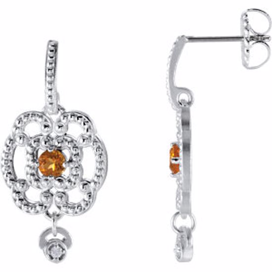 85338:60002:P Sterling Silver & 14kt White Citrine & .03 CTW Diamond Earrings