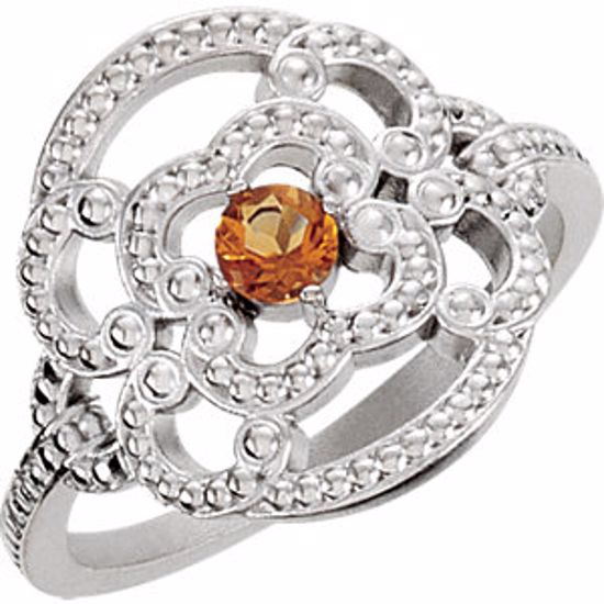 121949:60002:P Sterling Silver Citrine Granulated Design Ring