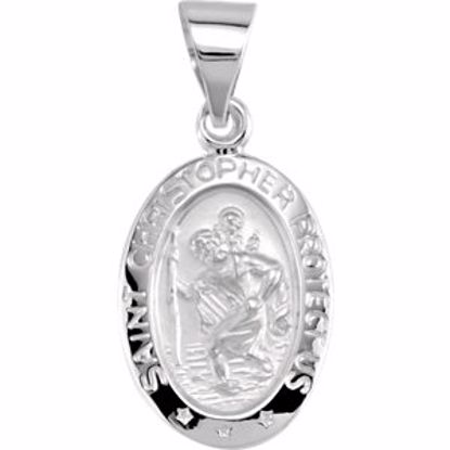 R41617:60004:P 14kt White 15x11mm Oval St. Christopher Hollow Medal