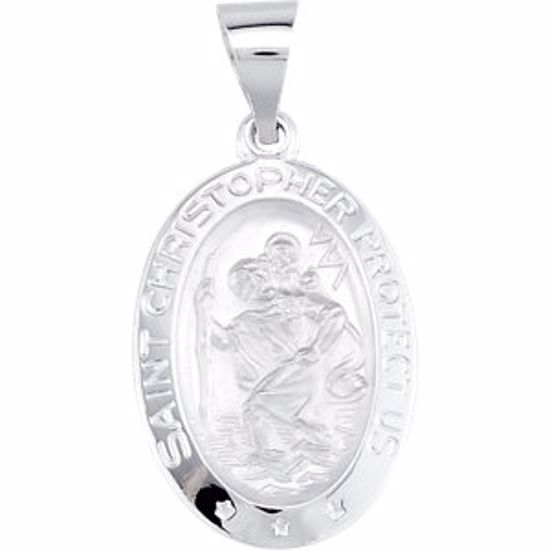 R41617:60006:P 14kt White 19x13.5mm Oval St. Christopher Hollow Medal